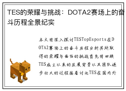 TES的荣耀与挑战：DOTA2赛场上的奋斗历程全景纪实
